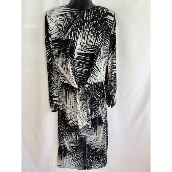 Ra Ju Palm Midi Dress Size M Black White Tropical Front Tie Abstract Classy - Picture 1 of 12
